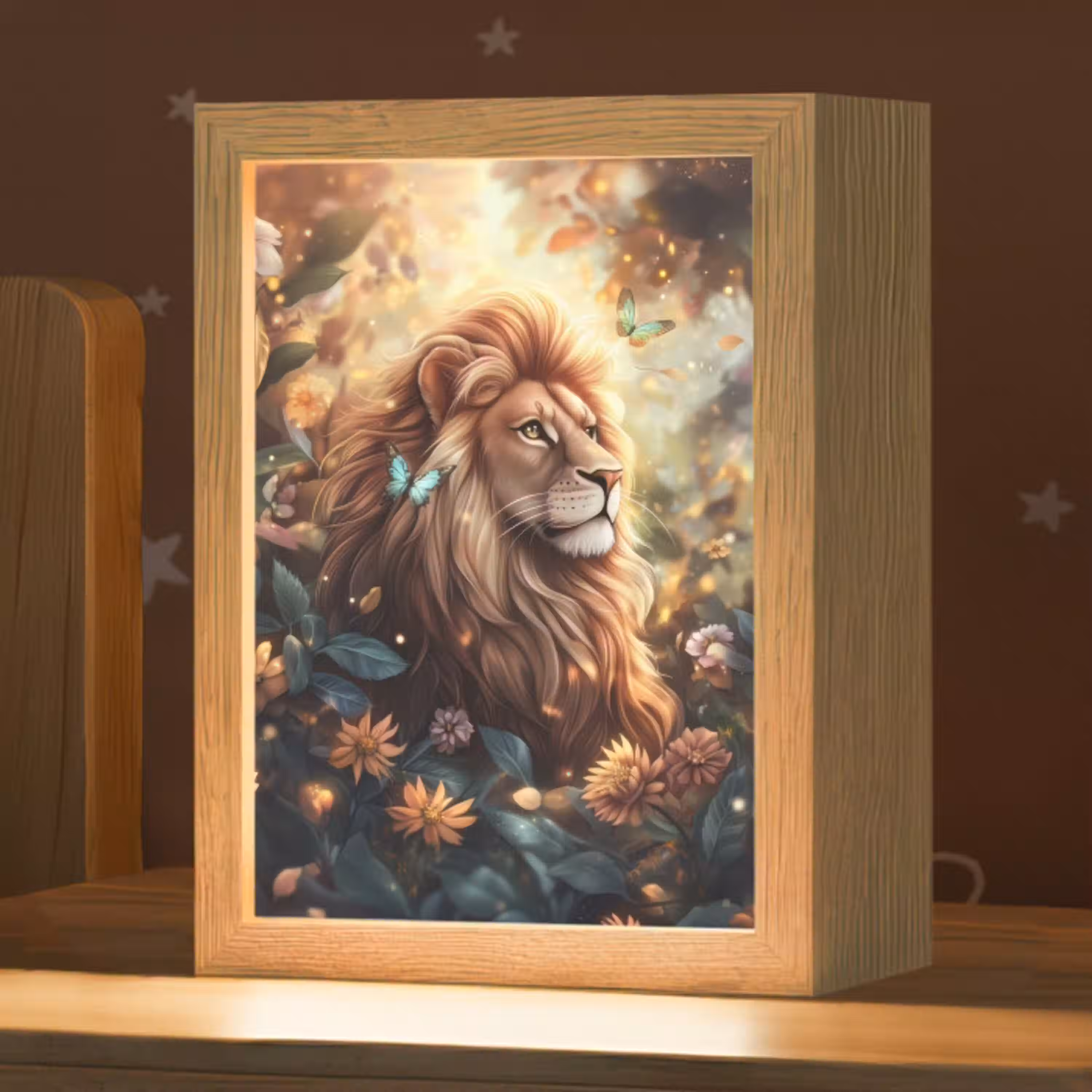 Leeuw - Dieren - Bloemen - Jungle Light Box met kabel klein -zzz_3d_website