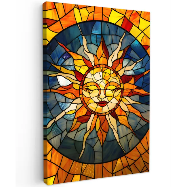 Mozaïek - Zon - Geel - Cirkel Tuinposter op houten frame 2 cm dik klein -3d