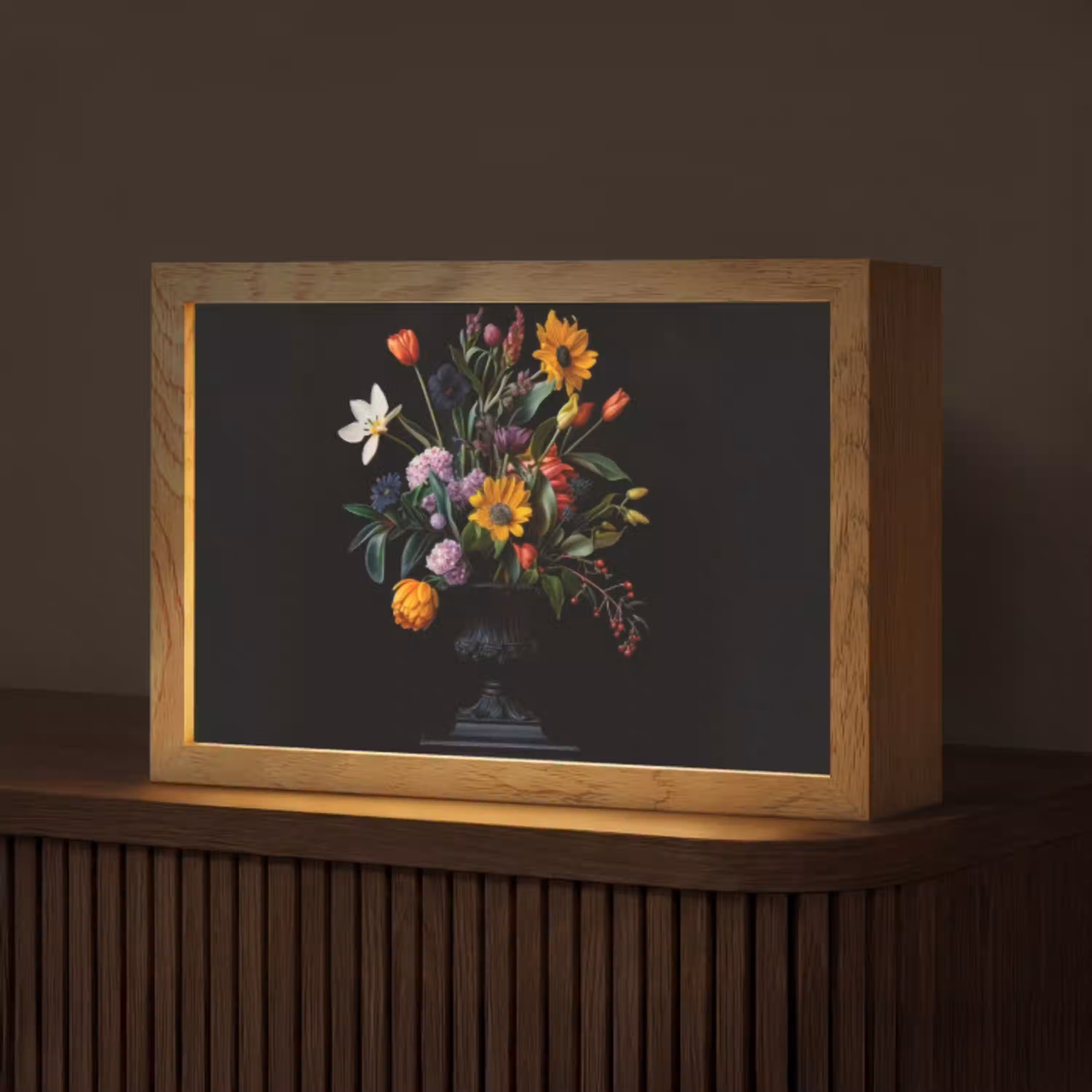 Zonnebloemen - Boeket - Kleurrijk Light Box met kabel (Tafellamp) klein -z3d_website