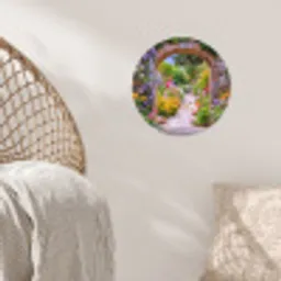 Doorkijk - Bloemen - Pad - Natuur Wandcirkel behangsticker klein -sfeer4