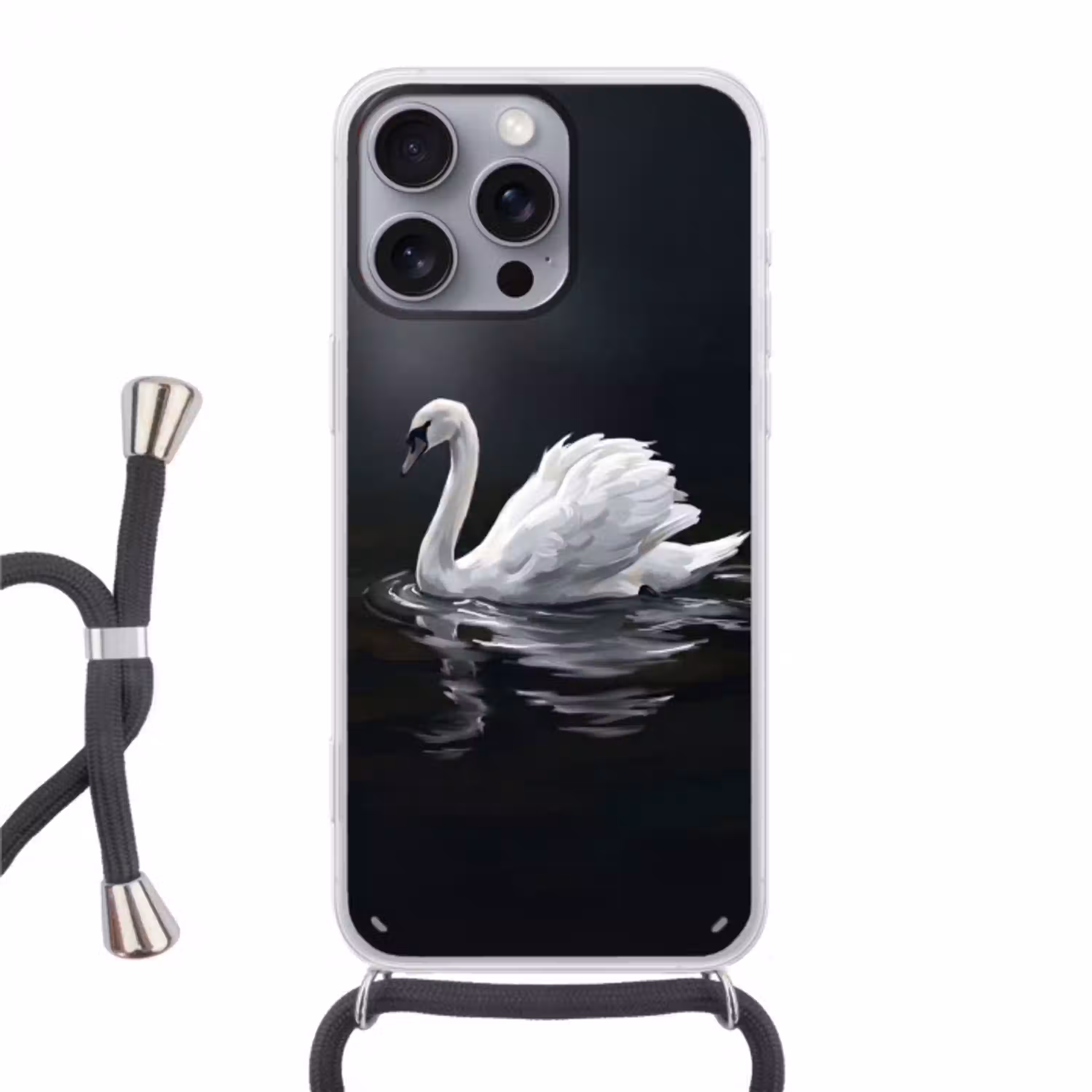 Zwaan - Water - Natuur - Realistisch - Wit Hoesje iPhone 16 Pro Max met koord klein -3d