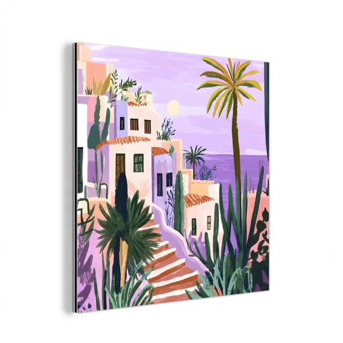 Huizen - Minimalistisch - Palmbomen - Kust aluminium wit klein -3d