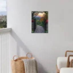 Landschap - Hek - Pad - Zonsondergang - Natuur tuinposter los doek klein -sfeer8
