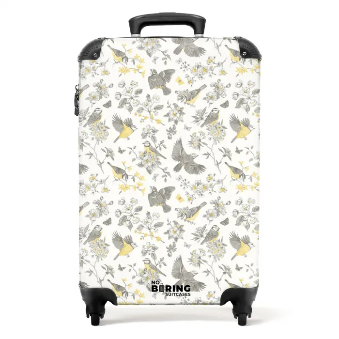 Klassiek vogel en bloemen patroon geel NBS - Handbagage koffer - Kinderen Unisex middel -productfoto_recht