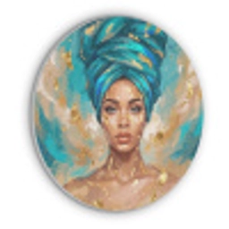Portret - Vrouw - Schilderij - Blauw - Goud - Expressief Akoestische PET Vilt - Rond klein -3d