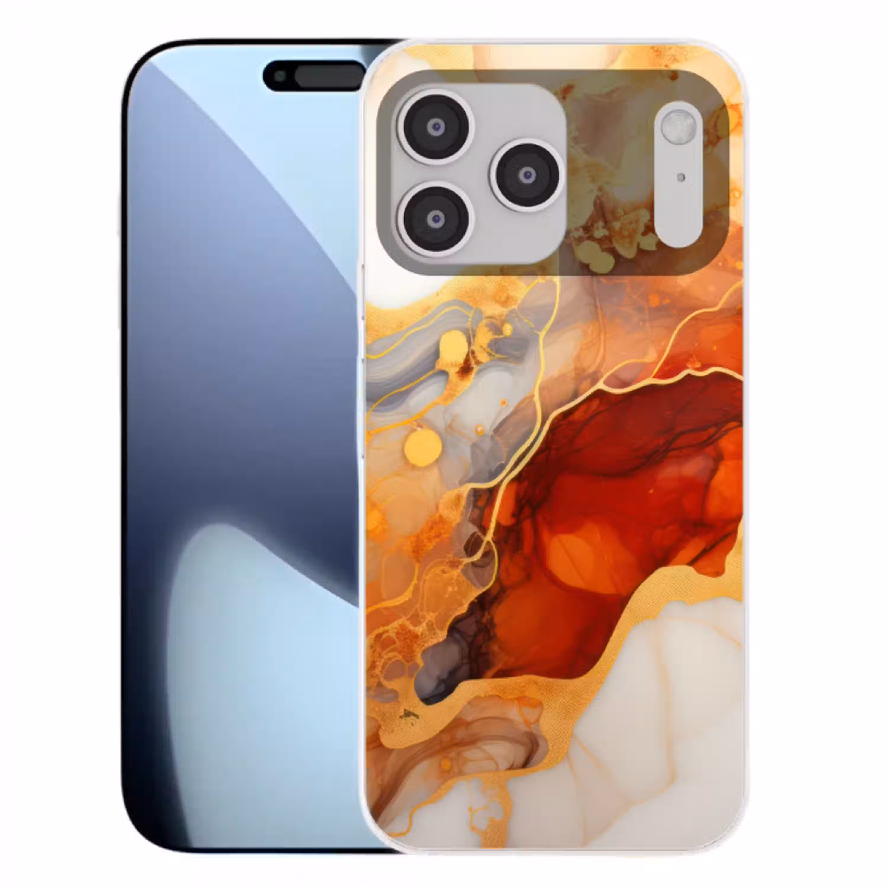 Marmer - Oranje - Goud - Modern - Abstract Telefoonhoesje iPhone 17 Pro Max klein -3d