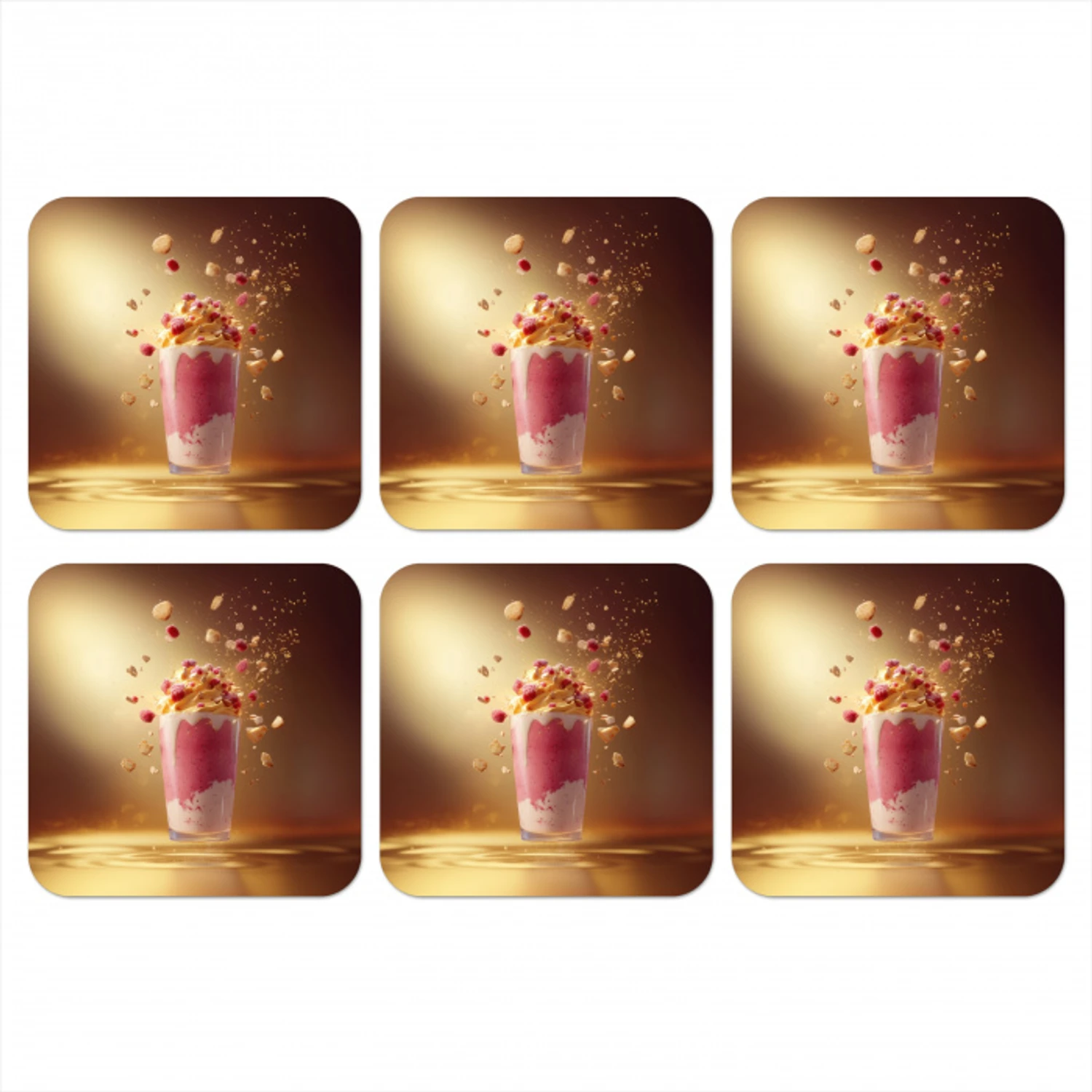 Framboos - Smoothie - Drinken - Roze onderzetter kurk middel -3d