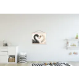 Zwanen - Hartvorm - Dieren textielposter latten blank klein -kinderkamer