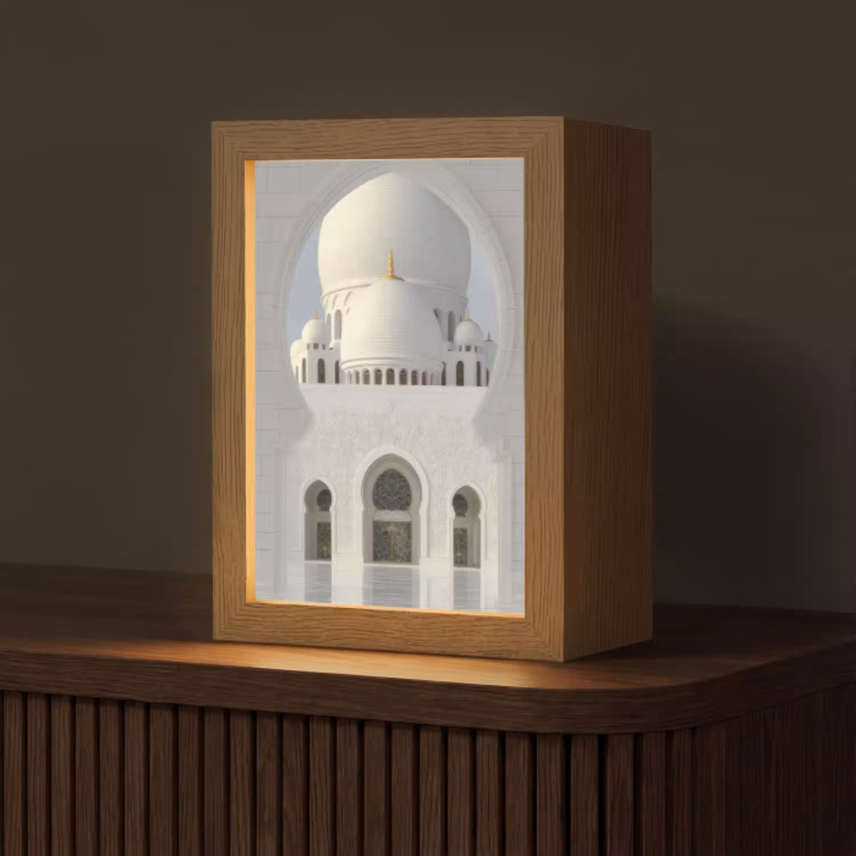 Witte koepel - Gouden Details - Moskee Light Box met kabel (Tafellamp) klein -z3d_website