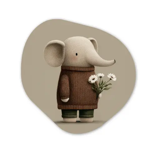 Olifant - Witte bloemen - Kindvriendelijk Wandcirkel Organisch Forex 3mm klein -3d