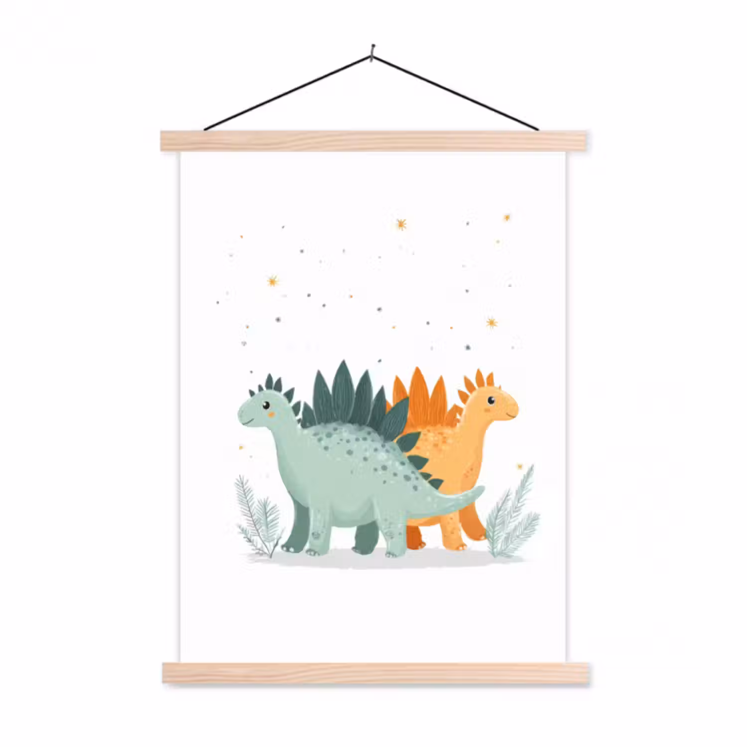Stoffbild - Pflanzen - Sterne - Dinosaurier - Orange