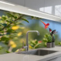Kolibrie - Bloem - Natuur - Groen keuken achterwand 2 middel -3d_schuin