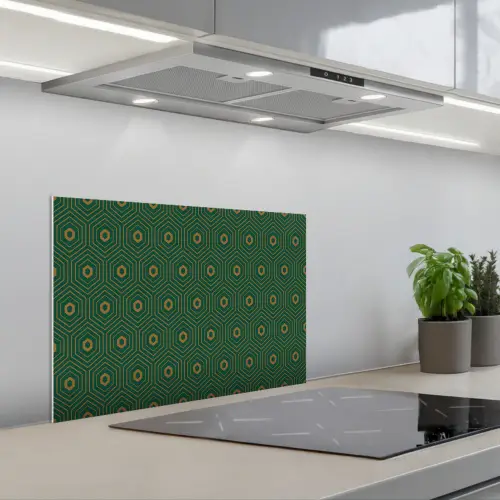 Donkergroen - Modern - Patroon - Goud keuken achterwand spatscherm klein 900 -3d_schuin
