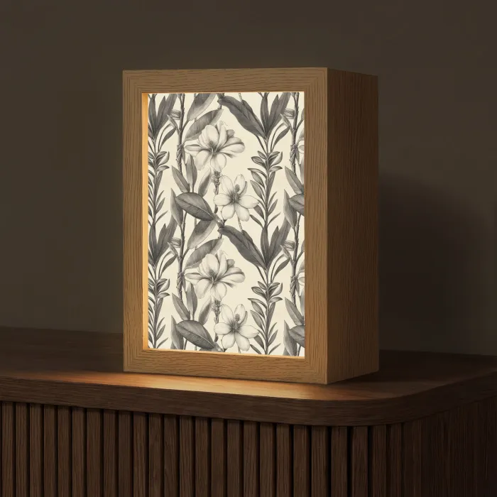 Klassiek - Botanisch - Zwart - Beige Light Box met kabel (Tafellamp) klein 925 -z3d_website