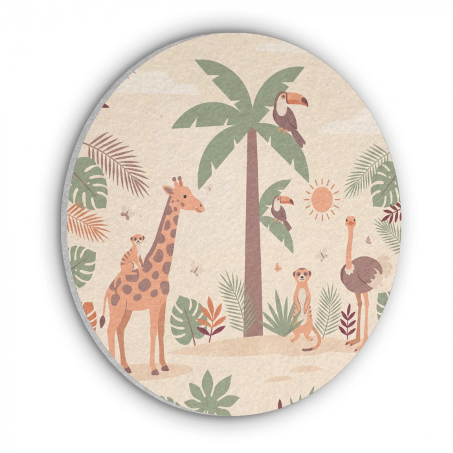 Dieren - Tropisch - Safari - Kleurrijk Akoestische PET Vilt - Rond klein -3d