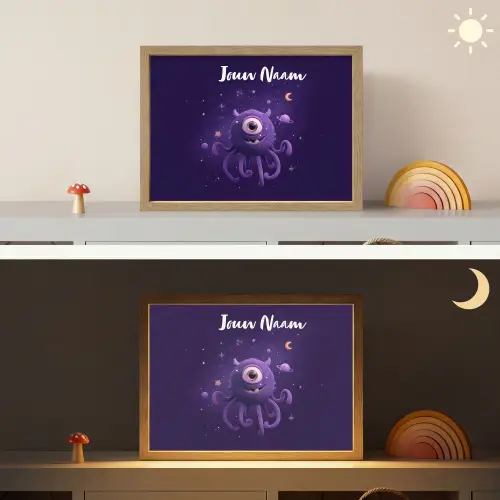 Monster - Paars - Ruimte Light Box met batterij (Wandlamp kind) middel -sfeer3_kind