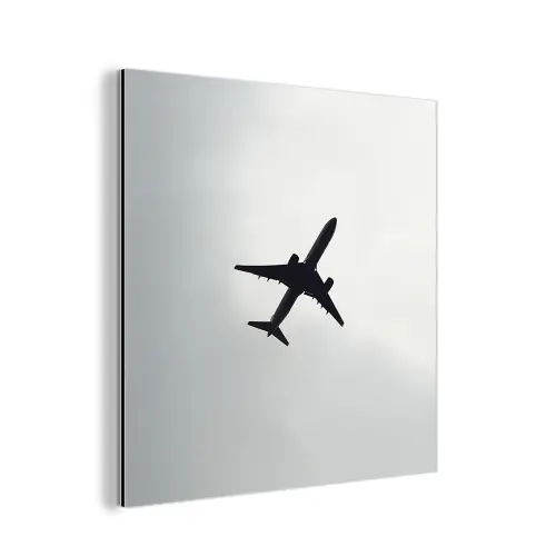Minimalistisch - Silhouet - Zwart - Vliegtuig aluminium wit klein -3d