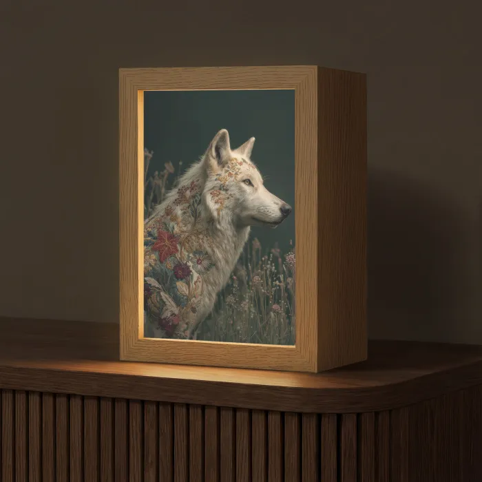 Wolf - Bloemen - Natuur Light Box met kabel (Tafellamp) klein -z3d_website