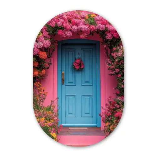 Bloemen - Deur - Roze Wandcirkel Ovaal Glas middel -3d