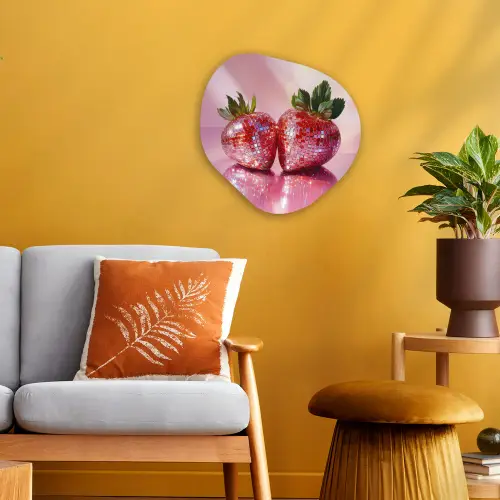 Disco - Fruit - Glitter - Strawberry Wandcirkel Organisch Forex 3mm klein -sfeer4