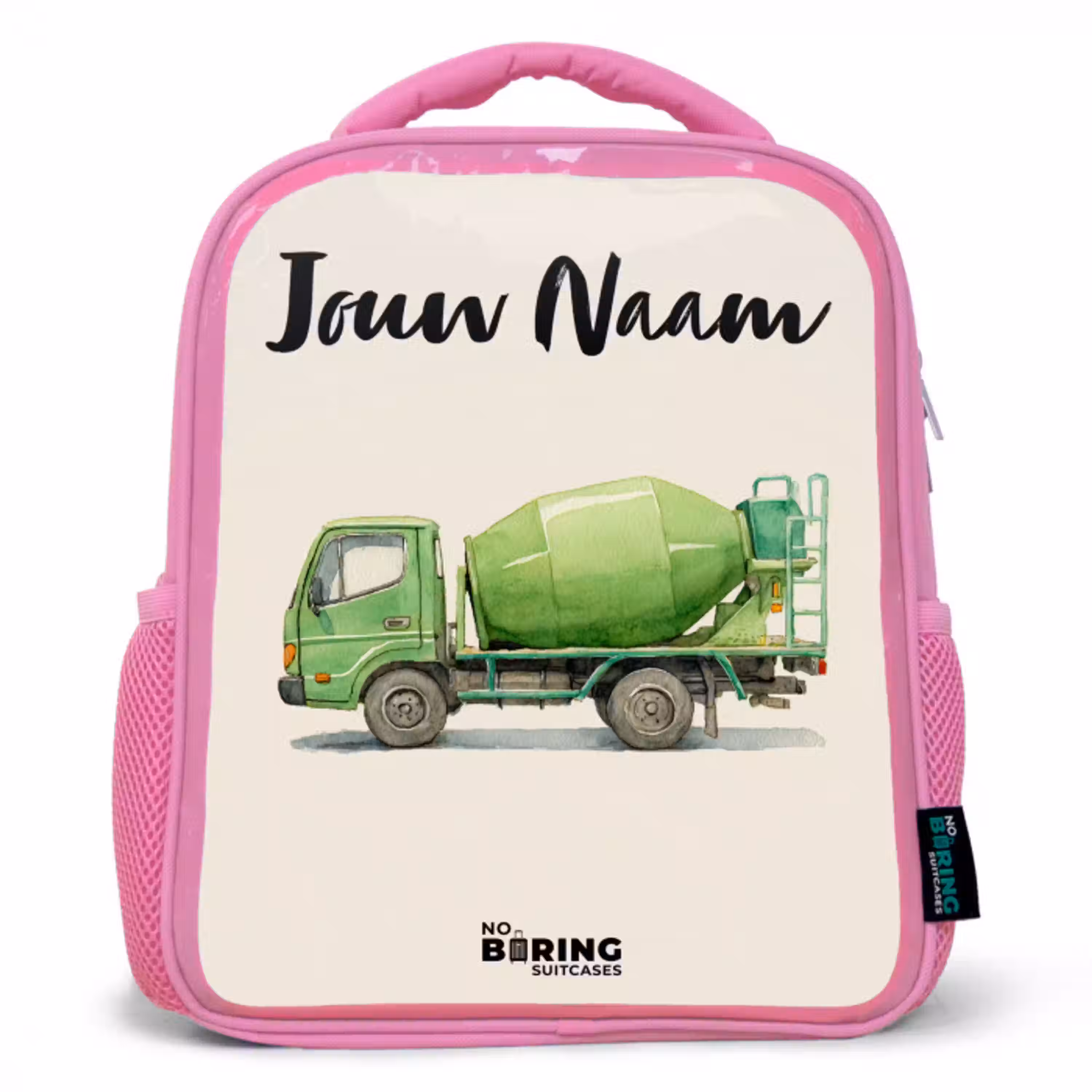 Betonmixer - Getekend - Groen Kinderrugzak - Roze middel -3d