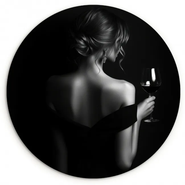 Vrouw - Wijn - Jurk KitchenYeah - Keuken - Wandcirkel Forex klein -3d