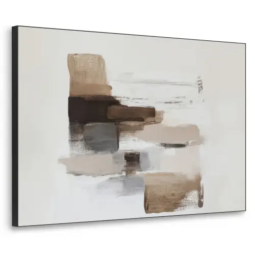 Penseelstreken - Balans - Beige - Bruin Textielframe zwart klein -3d