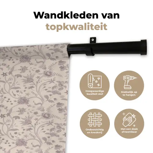 Patroon - Bloemen - Paars Wandkleed katoen klein 269 -sfeer2