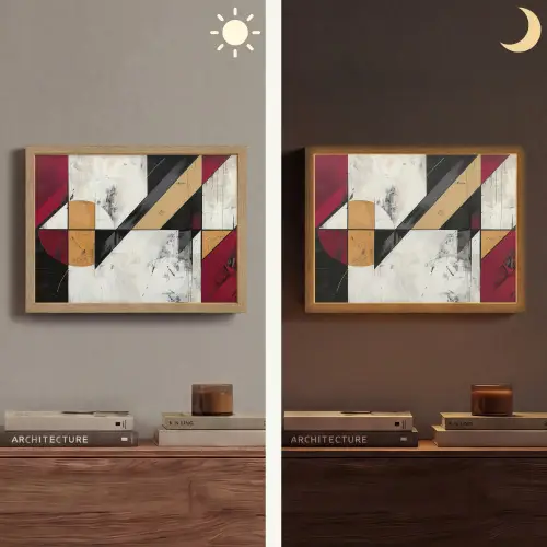 Modern - Abstract - Geometrisch - Rood - Industrieel Light Box met batterij (Wandlamp) middel -sfeer3