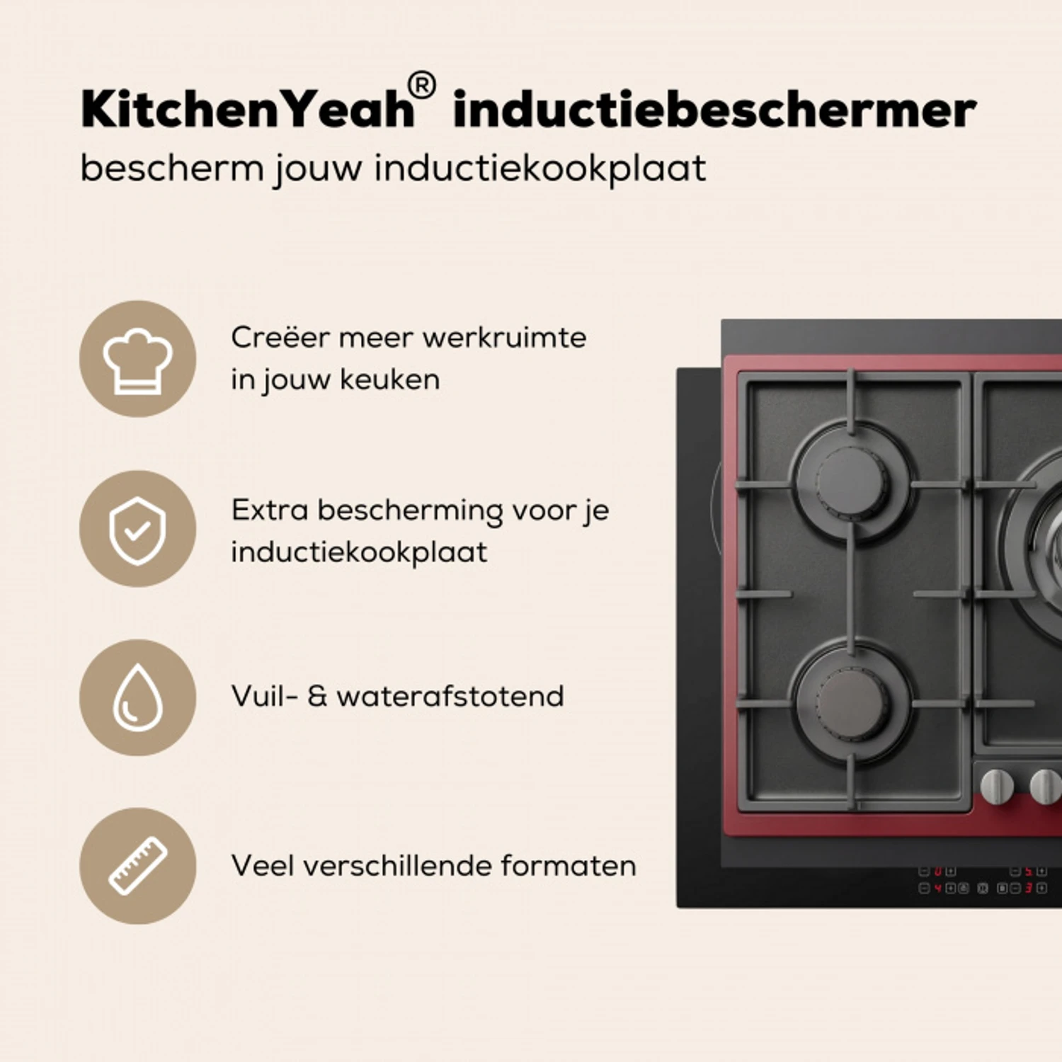 Fornuis - Gasbrander - Rood Inductie beschermer vinyl 3mm klein -sfeer2
