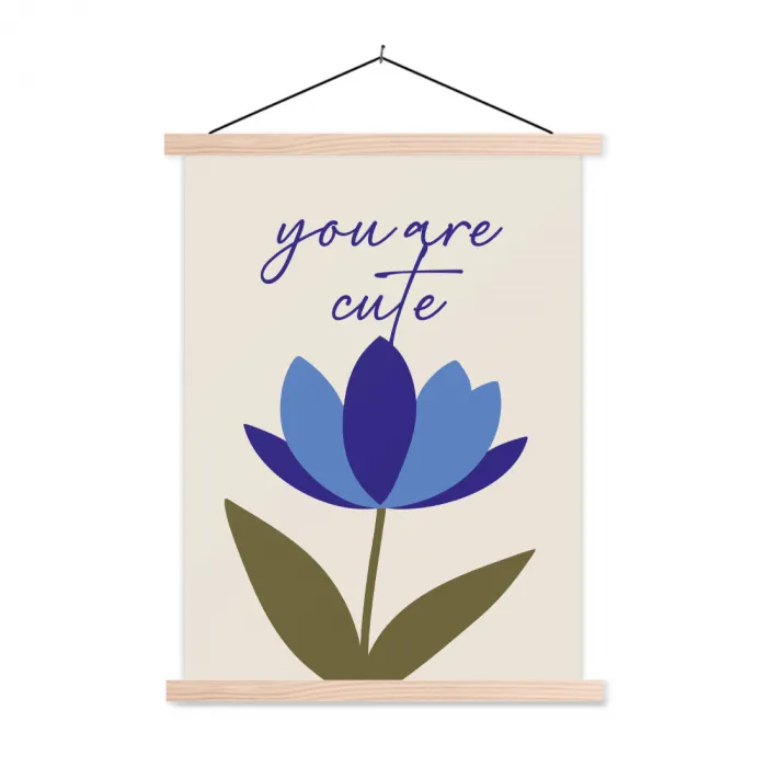 Korenbloem - Valentijn - Bloem - Blauw textielposter latten blank klein -3d