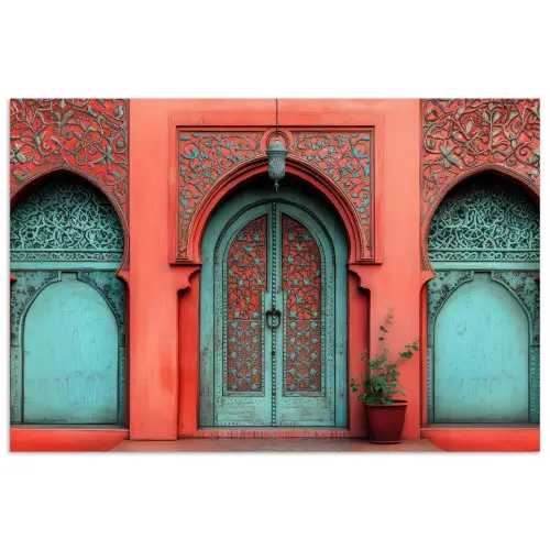 Lantaarn - Deur - Turquoise poster papier klein -3d