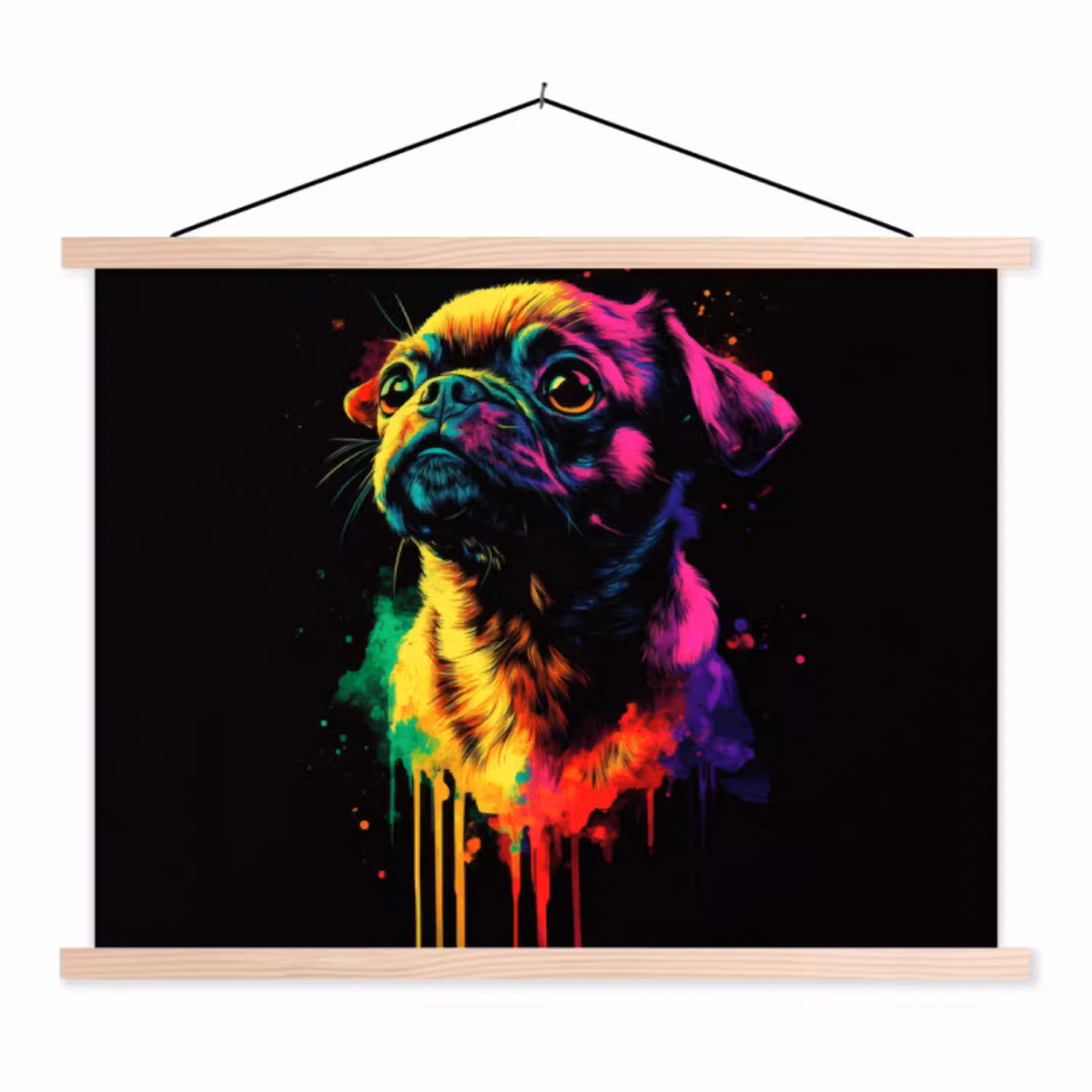 Puck - Hond - Verf - Kleuren textielposter latten blank klein -3d