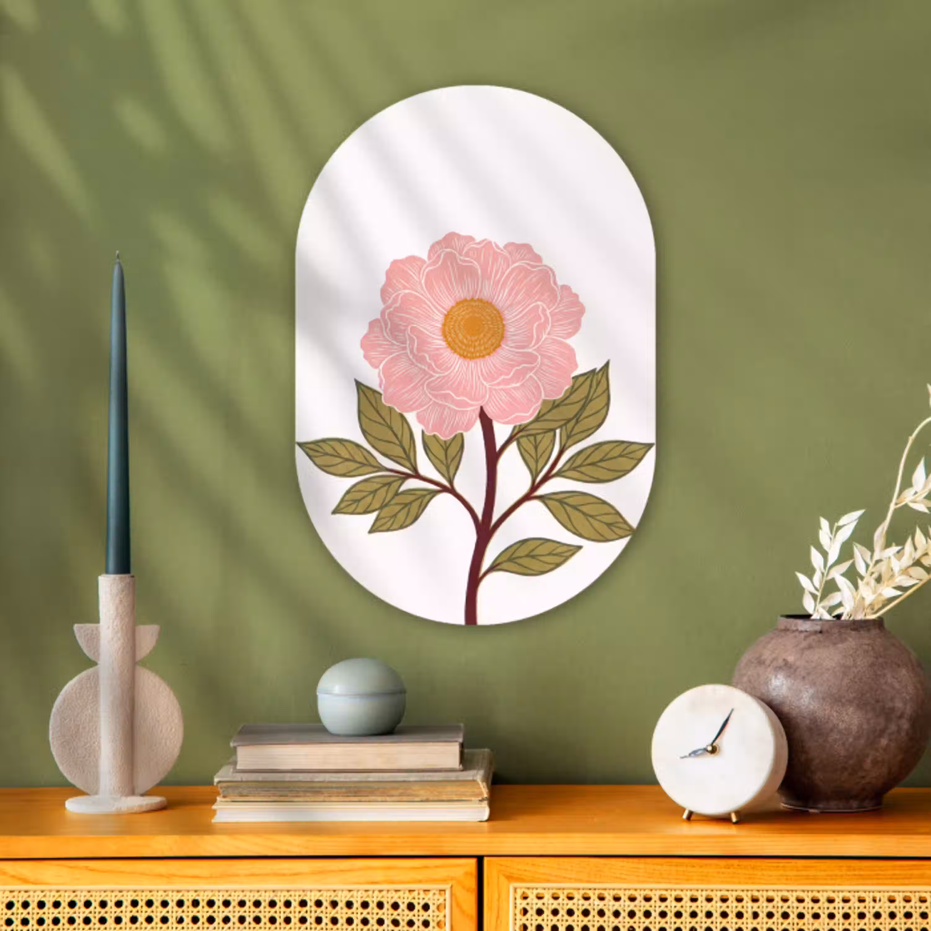Bloemen - Roze - Illustratie Wandcirkel Ovaal Forex klein -sfeer2