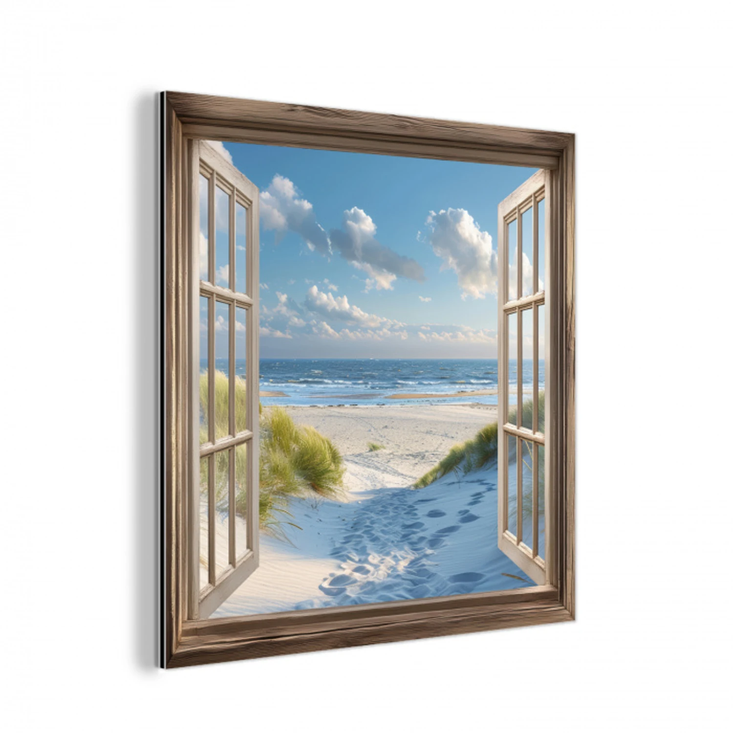Doorkijk - Strand - Raam - Duinen - Zee aluminium wit klein -3d