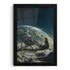 Astronaut - Kat - Glas - Stoel fotolijst zwart zonder passe partout klein -3d