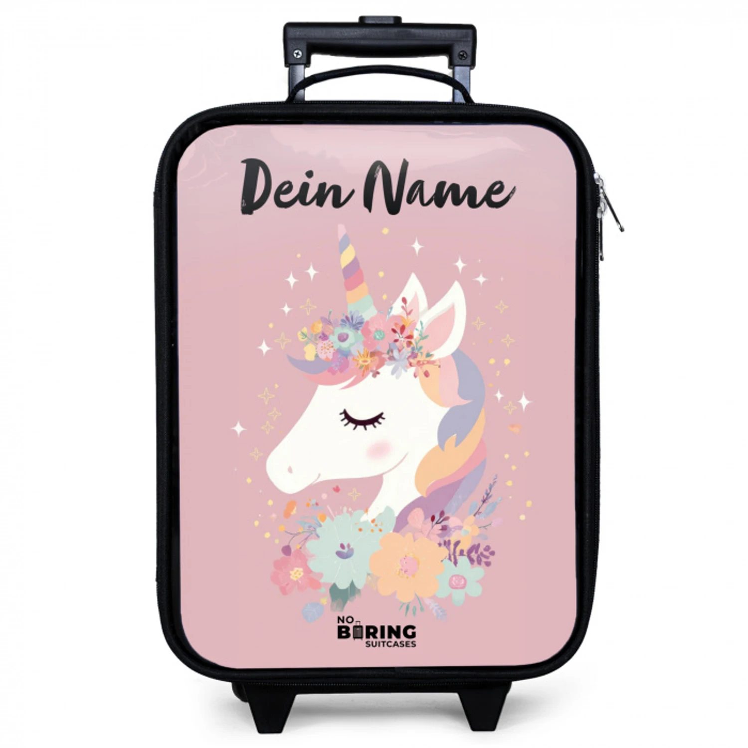 Eenhoorn - Roze - Bloemen Kinderkoffer - Zwart klein -zzz_website3d