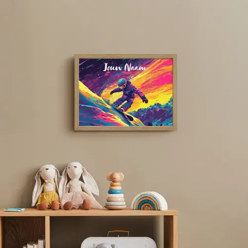 Snowboarden - Sneeuw - Kleurrijk Light Box met batterij (Wandlamp kind) middel -sfeer2_kind
