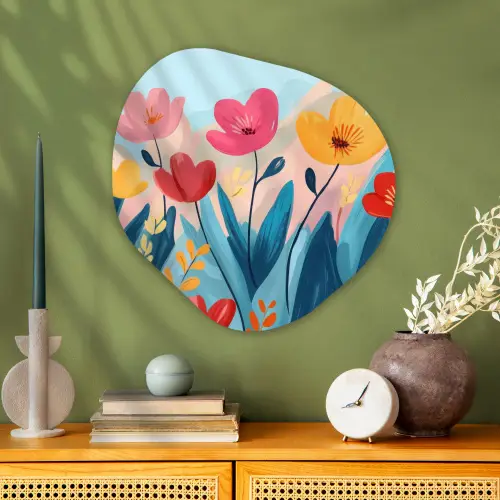 Illustratie - Bloemen - Kleurrijk Wandcirkel Organisch Plexiglas middel -sfeer2