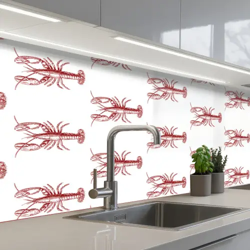 Kreeften - Donkerrood - Patroon keuken achterwand 2 middel -3d_schuin