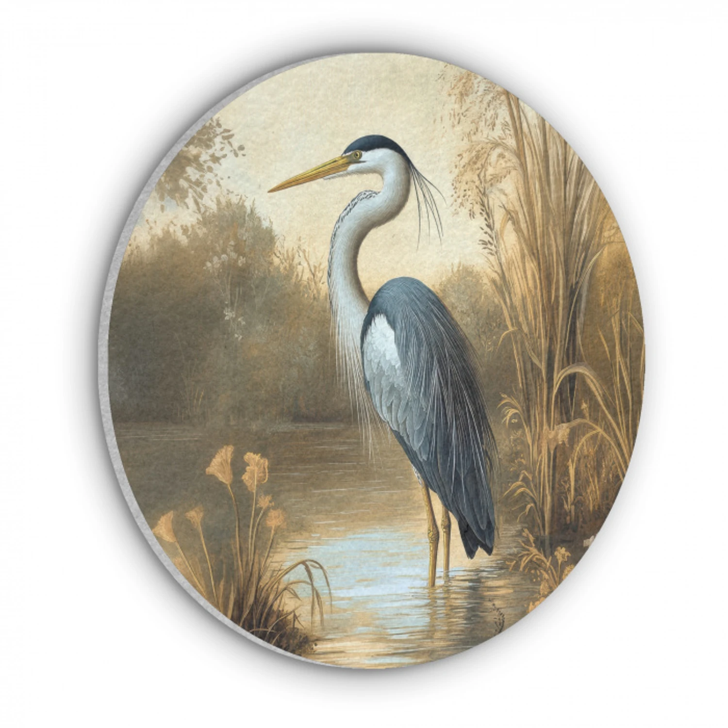 Reiger - Water - Planten Akoestische PET Vilt - Rond klein -3d