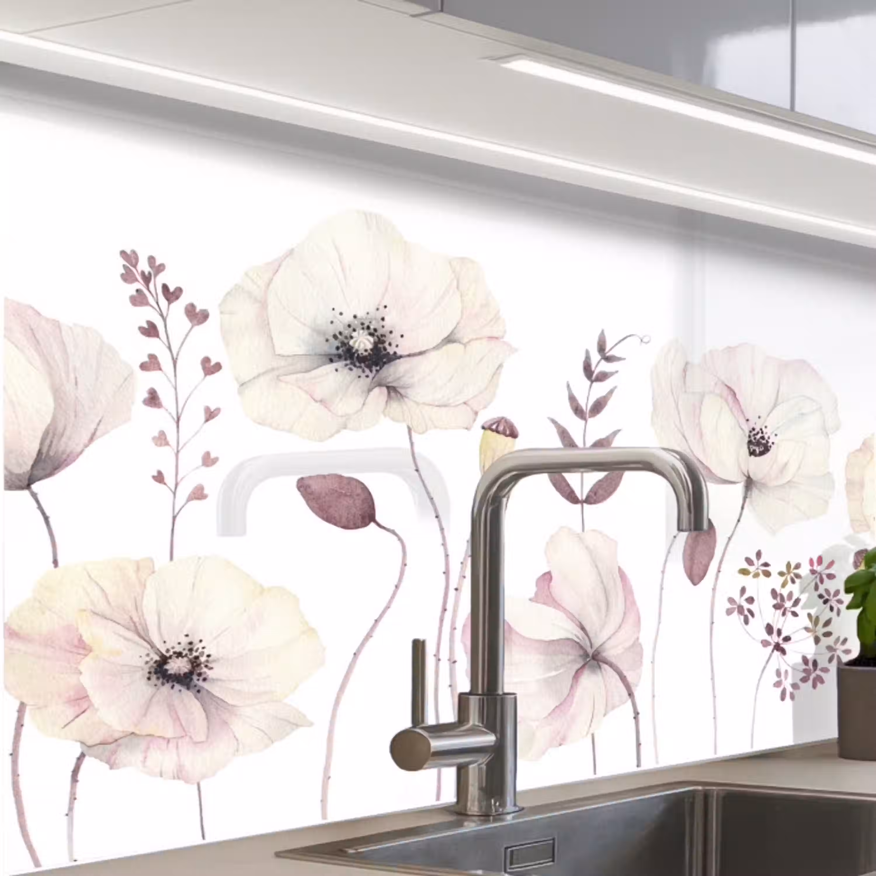 Bloemen - Pastel -  Planten - Wit keuken achterwand 2 middel -zzzz3d_schuin