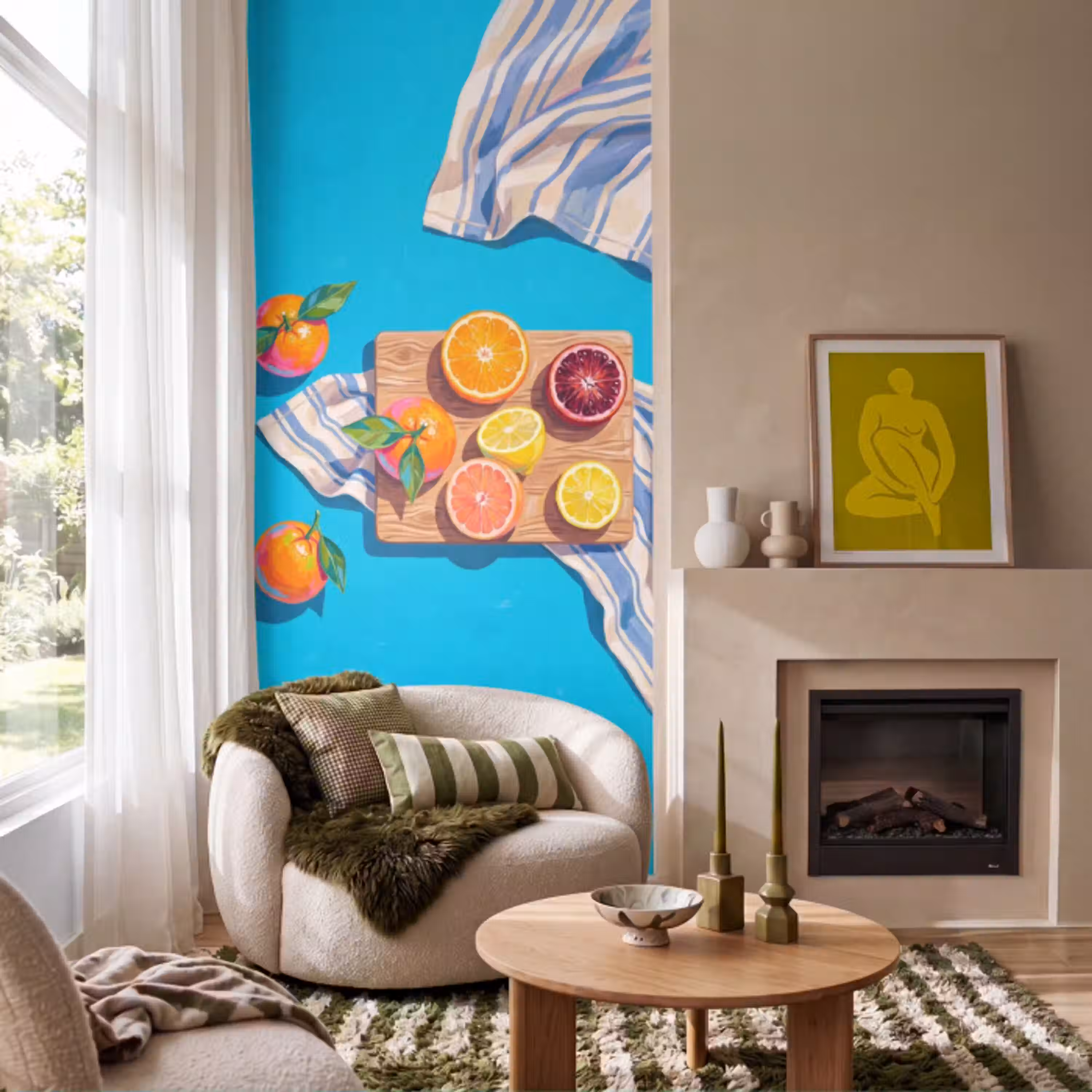 Fruit - Snijplank - Blauw Behang Vlies klein -sfeer2