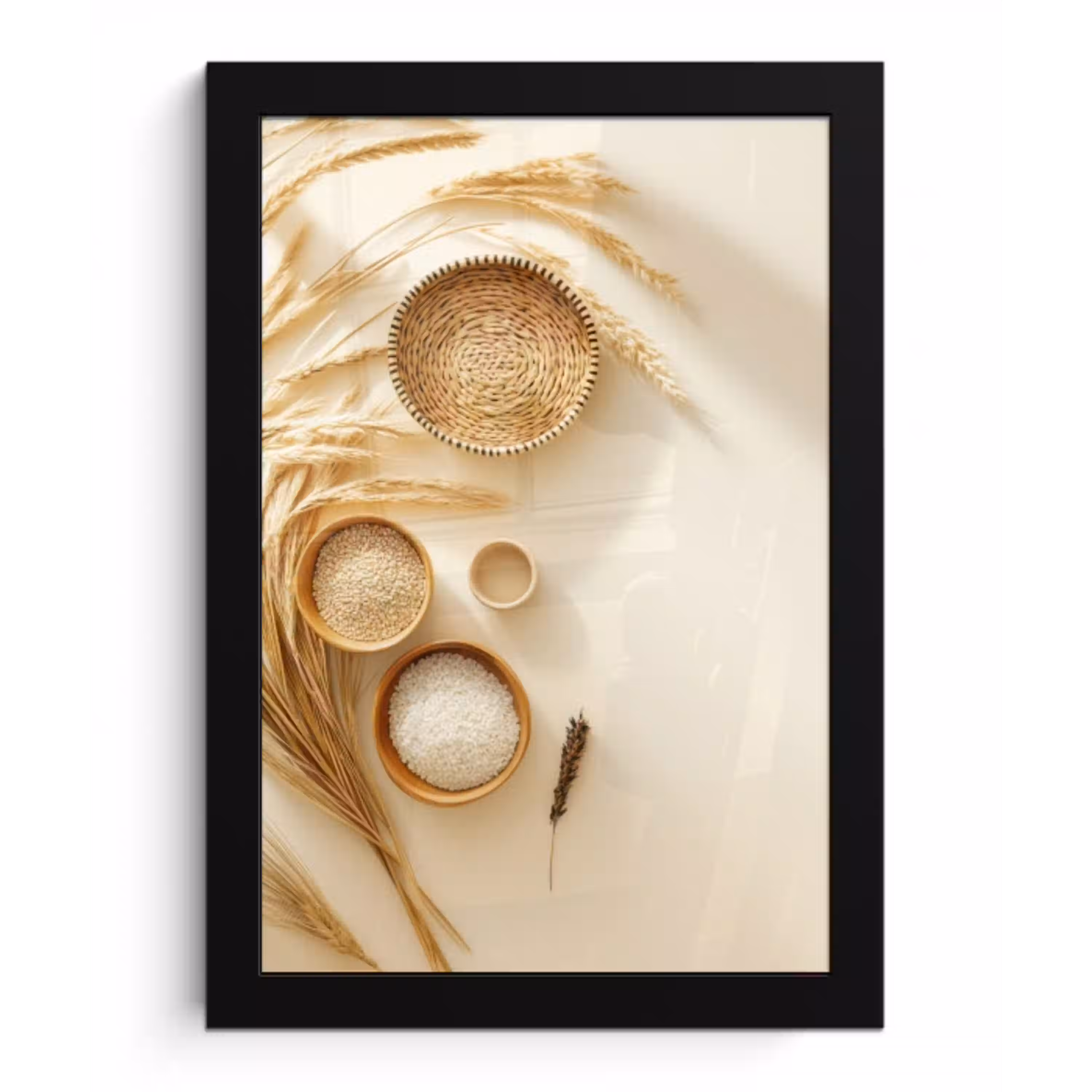 Granen - Hout - Kom - Beige fotolijst zwart zonder passe partout klein -3d