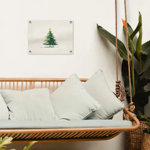 Kerstboom - Illustratie - Ster - Sneeuw tuinposter los doek klein -sfeer7
