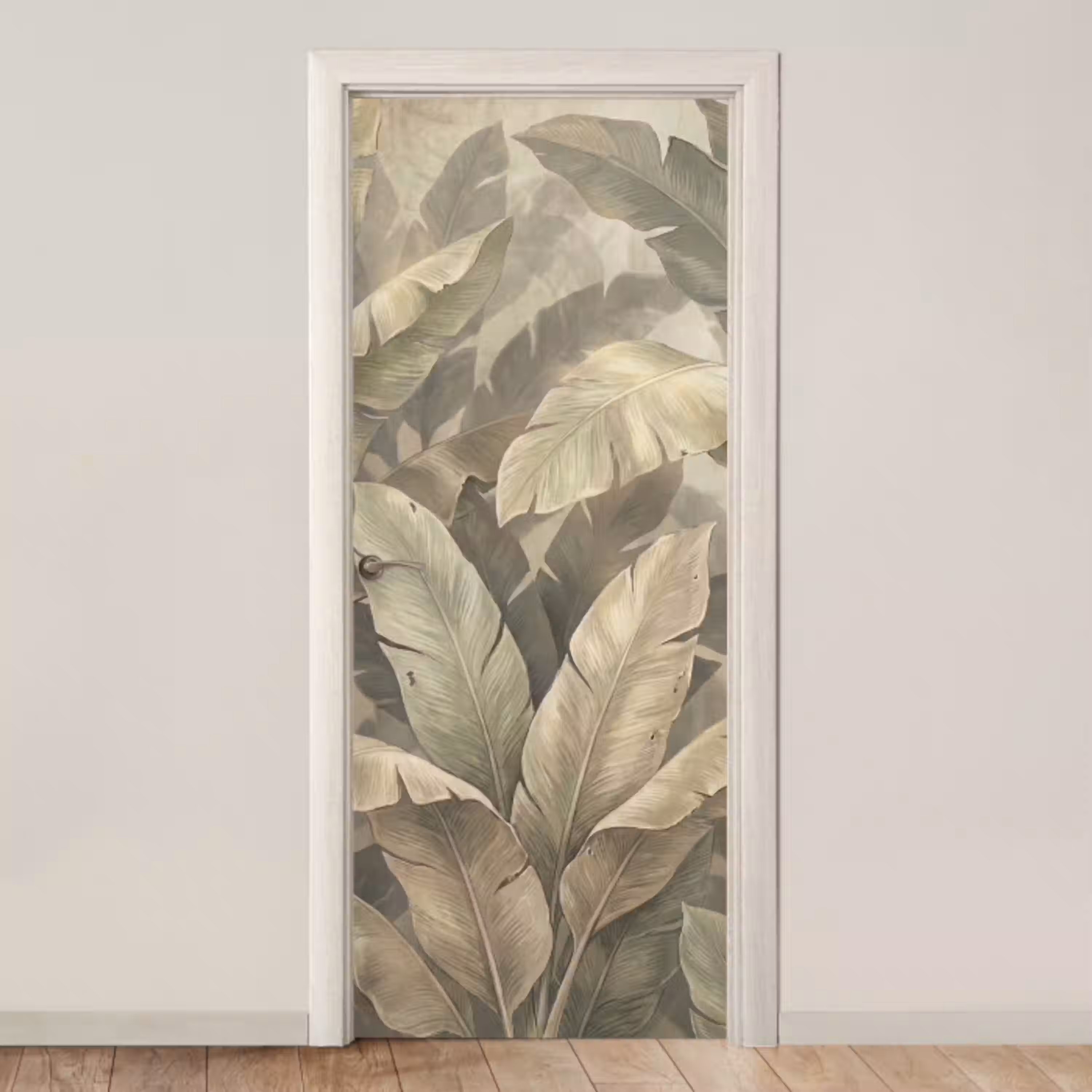 Bladeren - Tropisch - Natuur - Modern - Beige deurposter klein -3d_beige
