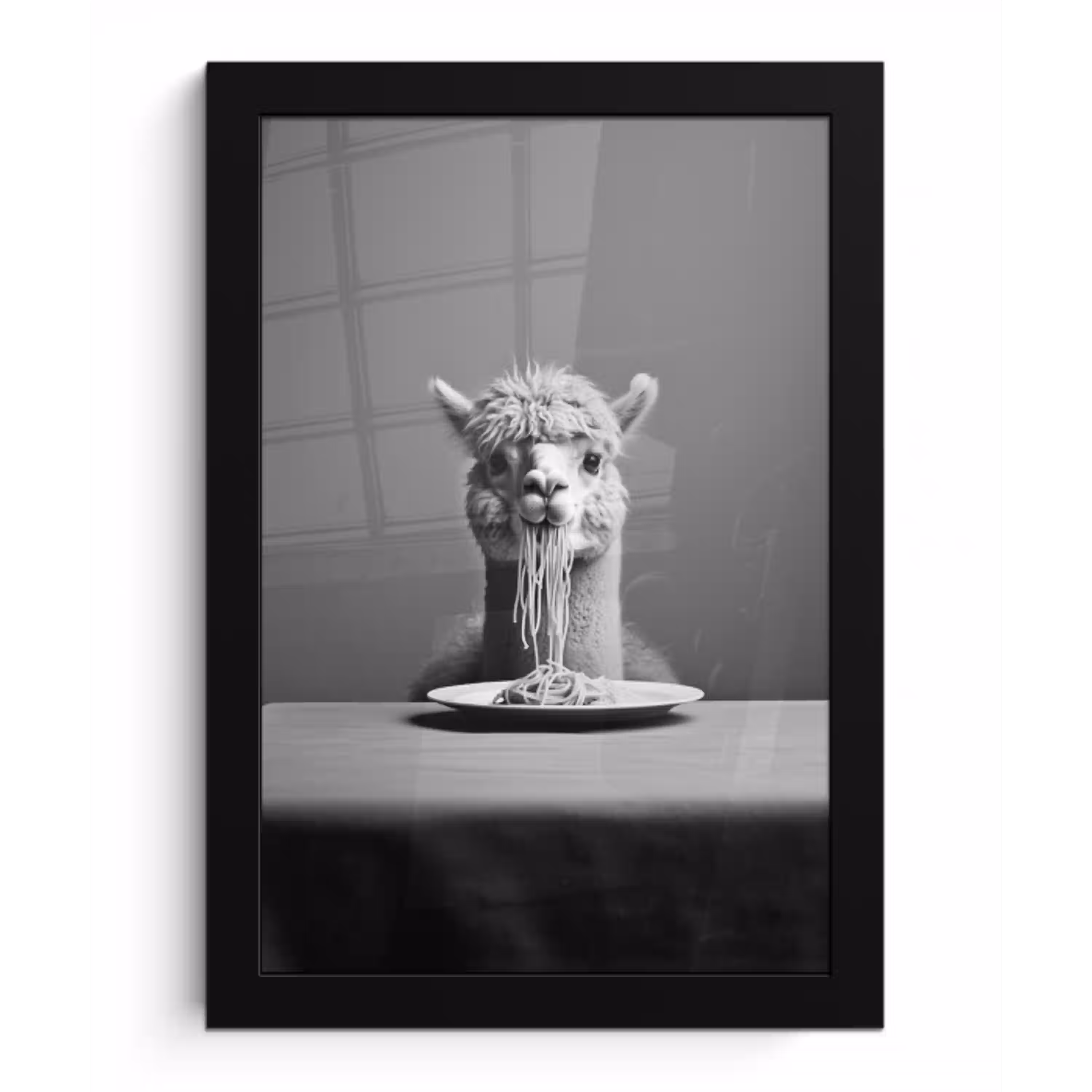 Alpaca - Pasta - Zwart - Wit - Grappig - Dieren fotolijst zwart zonder passe partout klein -3d
