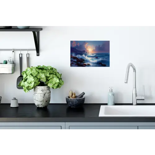 Golven - Zee - Kleurrijk - Rotsen Muursticker klein -keuken