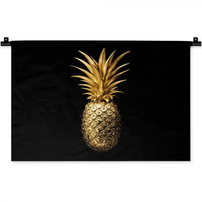 Ananas - Zwart - Goud - Luxe Wandkleed katoen klein -zz3d