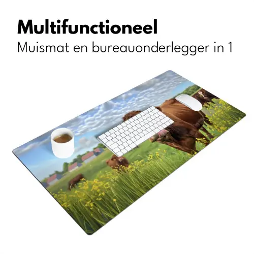 Koe - Weide - Bloemen Muismat XXL klein -sfeer4